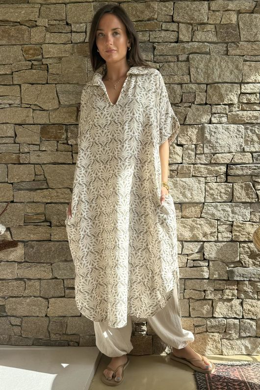 Royal Palm Pillow Cotton Dress Natural 